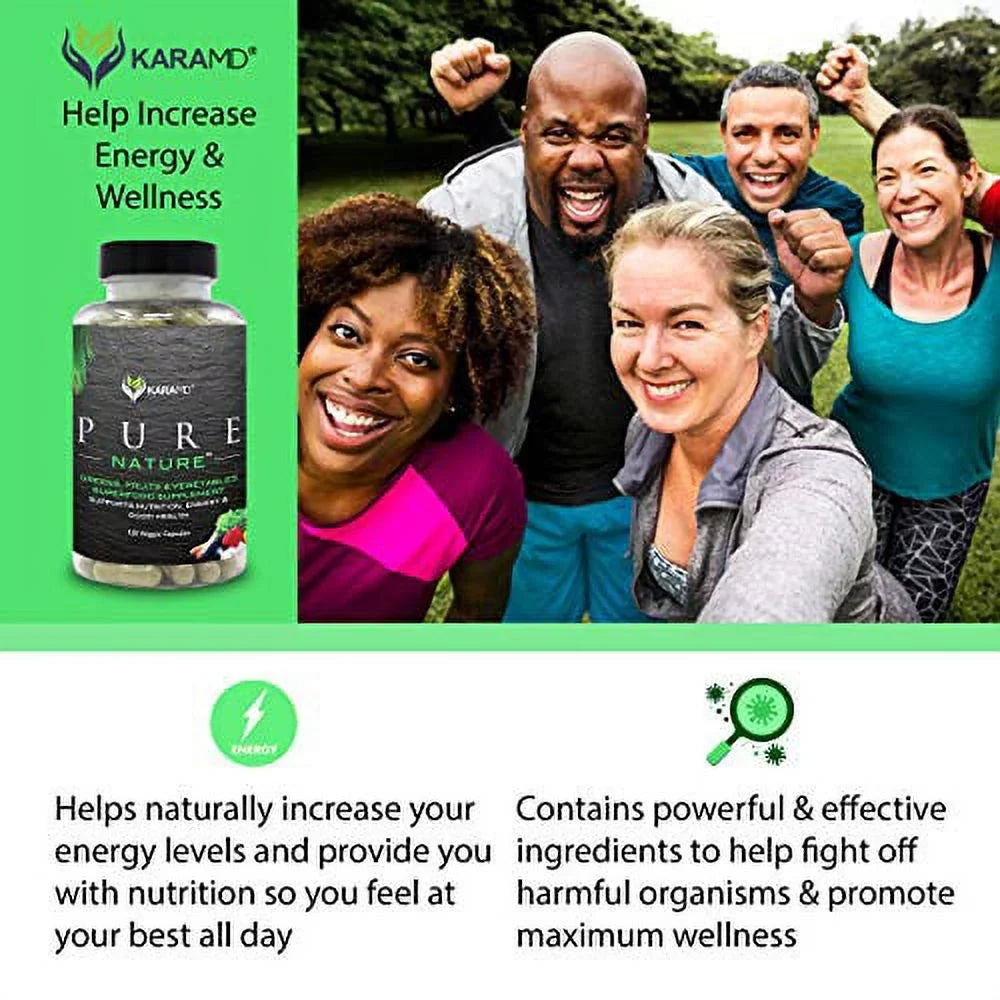 KaraMD Pure Nature | Dr Formulated Greens, Fruit & Vegetable Whole Food Health Supplement | Vitamins, Fiber & Antioxidant Superfood Nutrition | Natural Energy, Digestion & Immunity Boost, 120 Capsules