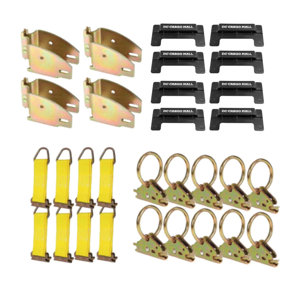 """E-Track TieDown Kit: 4 Wood Beam Sockets, 10 O Rings, 8 End Caps, 8 Rope TieOffs. Ideal TieDown Accessories Bundle for Trucks, Warehouses, Docks, Trailers, Ship E-track NOT included."""