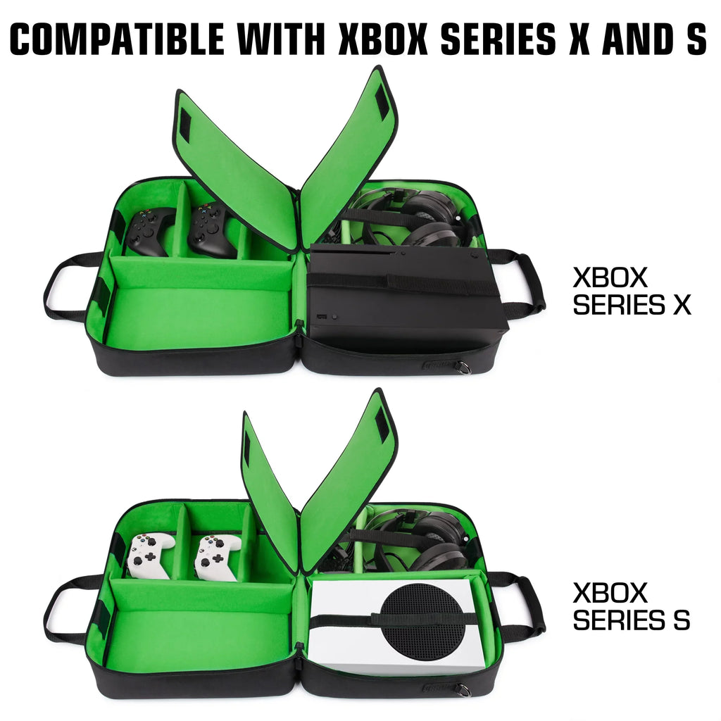 GEAR Xbox Series X Carrying Case - Xbox Series X Travel Case Compatible with Xbox Series X Console & Xbox Series S - Customizable Interior for Xbox Controllers & More Gaming Accessories (Green)
