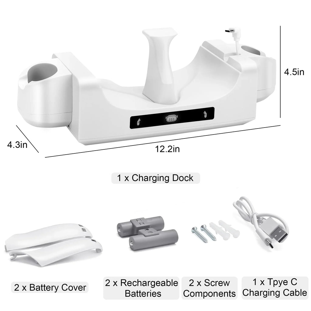 EEEkit Charging Station Fit for Oculus/Meta Quest 3 Headset and Controller, Dual-use Charging Stand with 2 Rechargeable Batteries, Battery Wrap Wall Mount Charging Dock