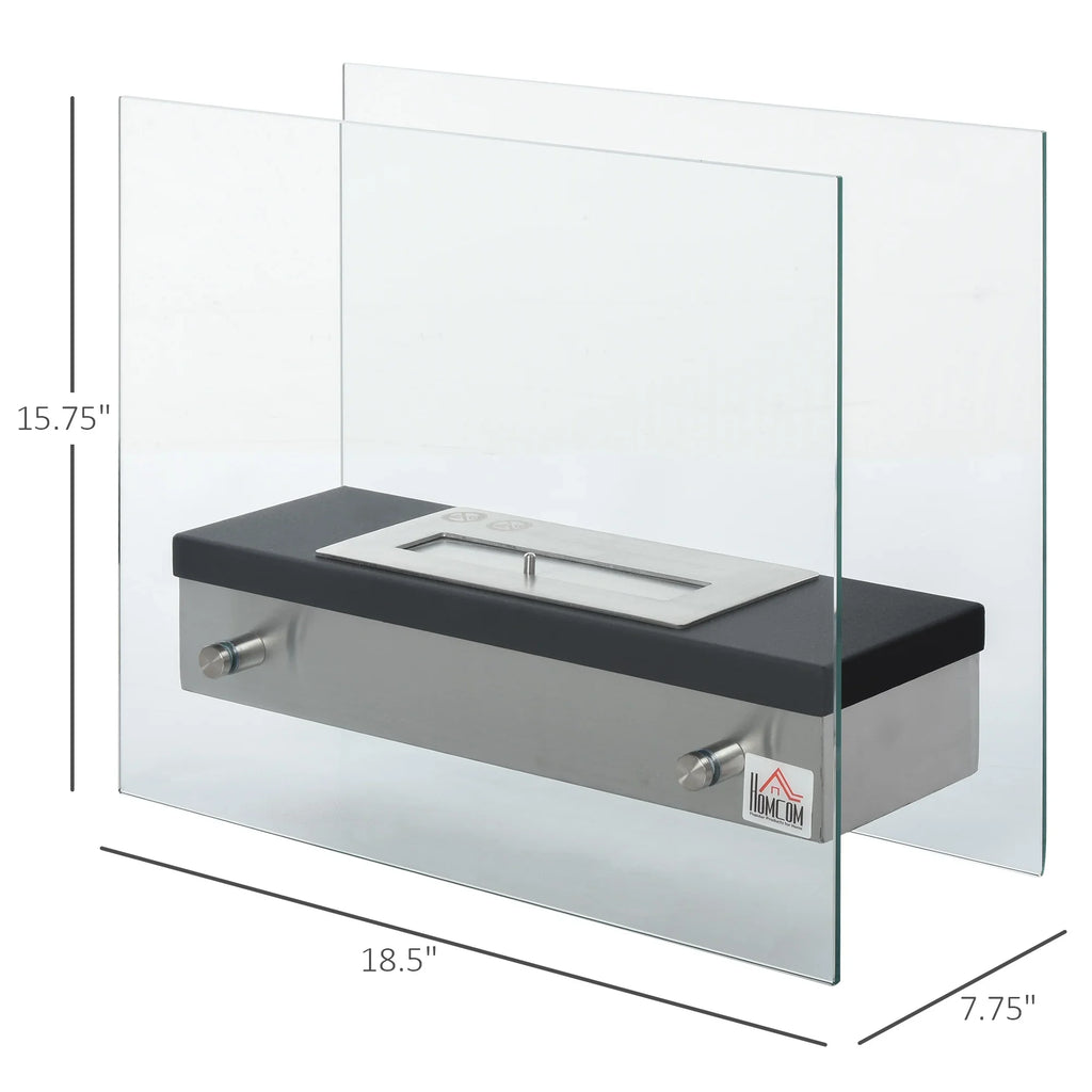 HOMCOM Ethanol Fireplace, 18.5" Tabletop 0.39 Gal Stainless Steel 269 Sq. Ft., Burns up to 3 Hours, Black