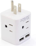 Multi Plug Outlet Extender with 2 USB and 4 AC Sockets, Wonplug Right Angle Plug Adapter Splitter 3 Prong Adapter Wide Spaced Cube Wall Charger for Home Office Cruise Ship Travel,White