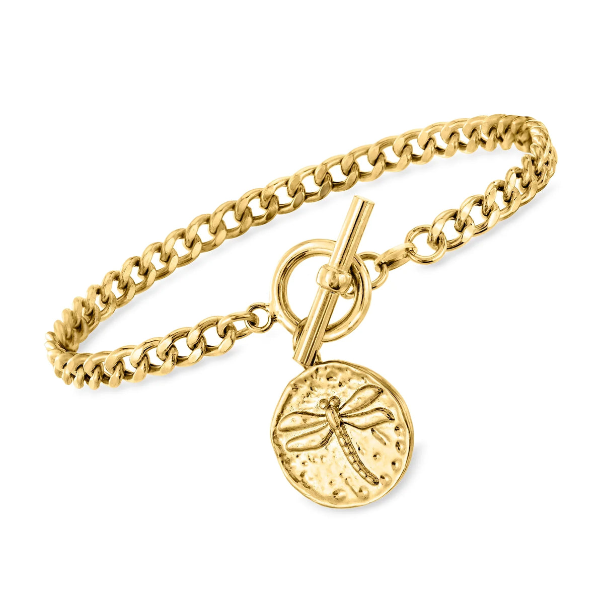 Ross-Simons Italian 18kt Gold Over Sterling Curb-Link Toggle With Dragonfly Charm, Women's, Adult