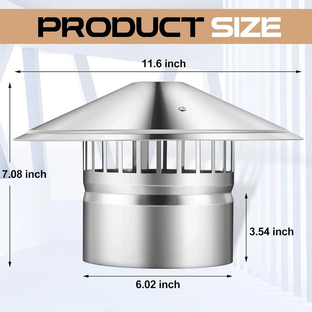 6 Inch Cone Top Chimney Cap Stainless Steel Cone Cap with Screen Chimney Protection Outside Roof Silver Fireplace Screen Protection Exterior Stove Pipe Topper for Vent Flue Family Kitchen Cooking