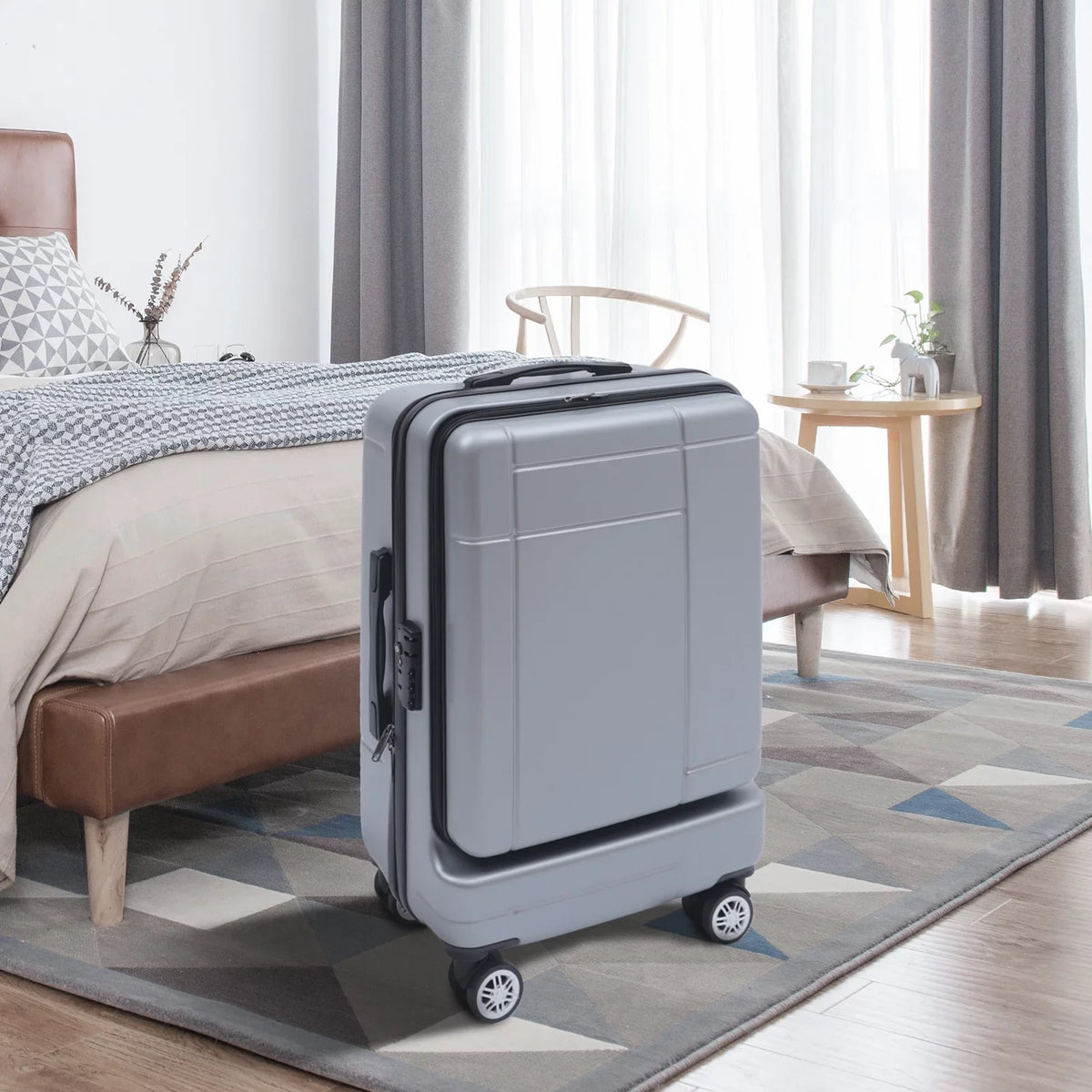 Wuzstar 24" Traveling Luggage PC+ABS Luggage Bags with TSA Lock Durable Spinner Wheels Hardside Carry On Suitcase , Silver