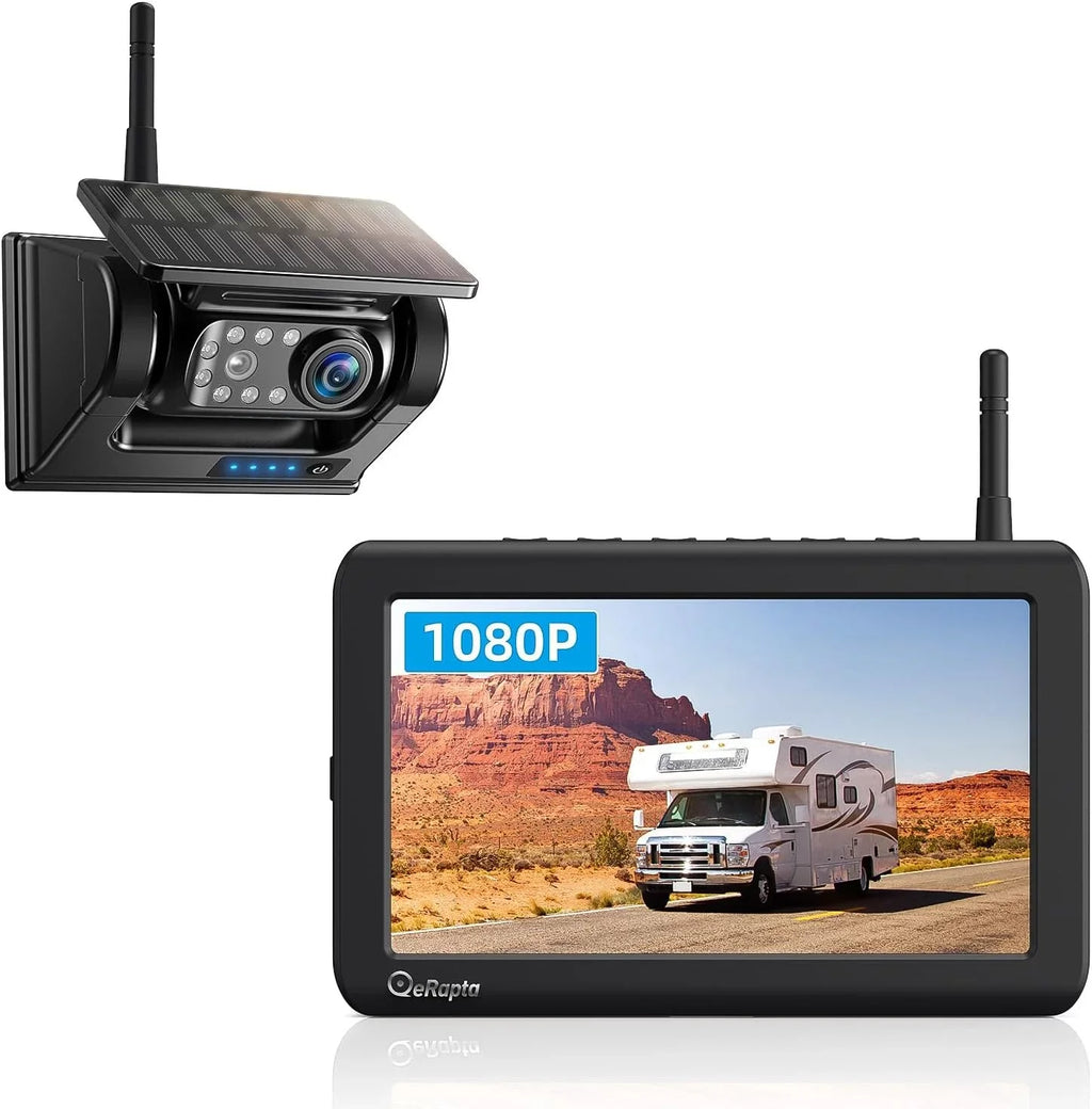 eRapta Magnetic Solar Wireless Backup Camera 5'' Monitor HD 1080P Waterproof No Drilling 1 Min DIY Installation X5