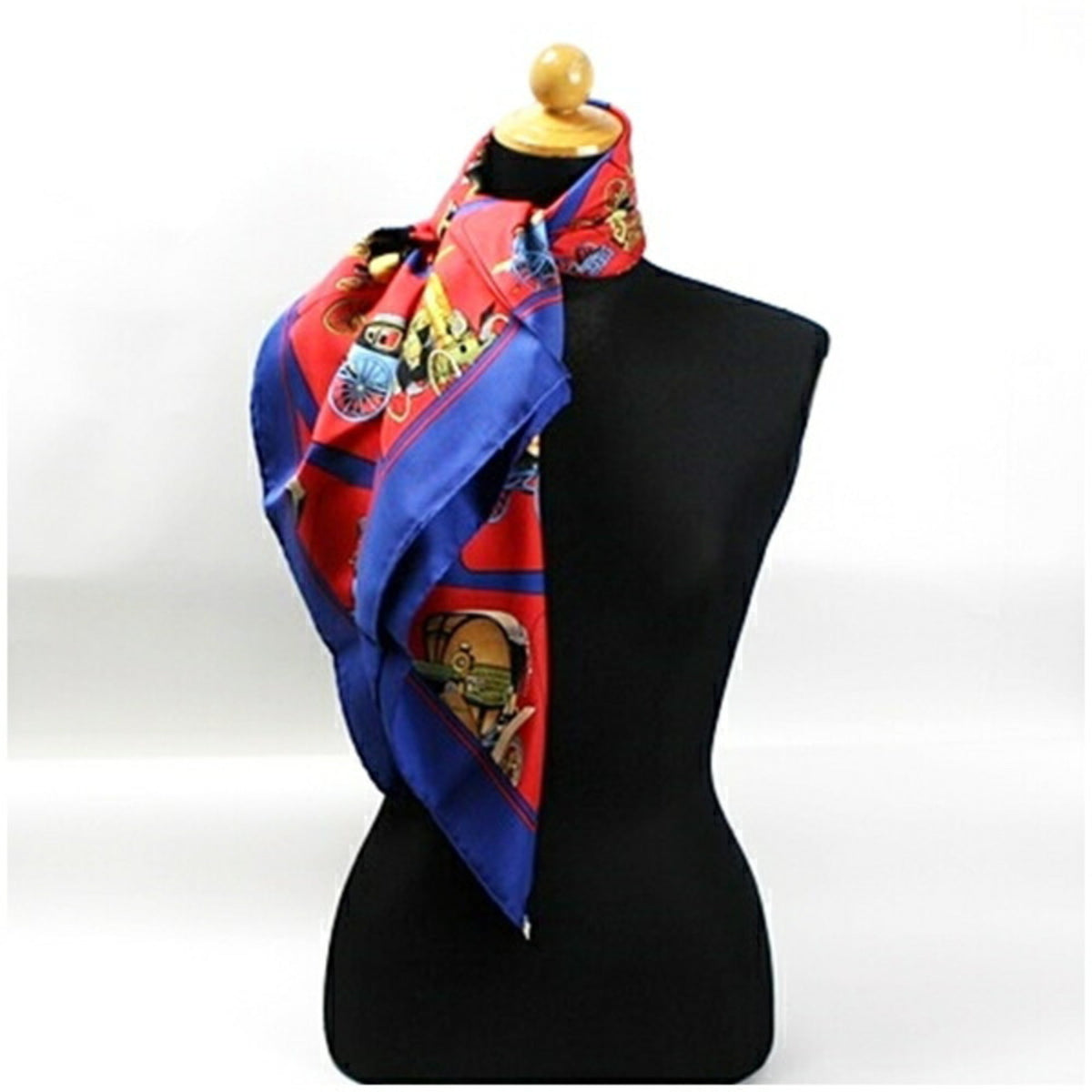 Pre-Owned Hermes Silk Scarf Muffler CARROSSERIE (Spiral Carriage) Red x Blue HERMES Women's (Good)