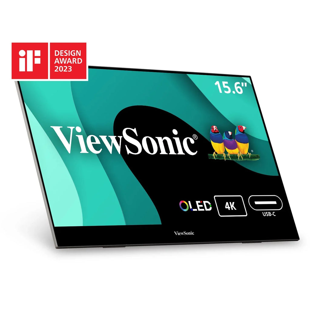 ViewSonic VX1655-4K-OLED 15.6 Inch 4K UHD Portable OLED Monitor with 2 Way Powered 60W USB C, Mini HDMI, Dual Speakers, and Built in Stand with Smart Wrap