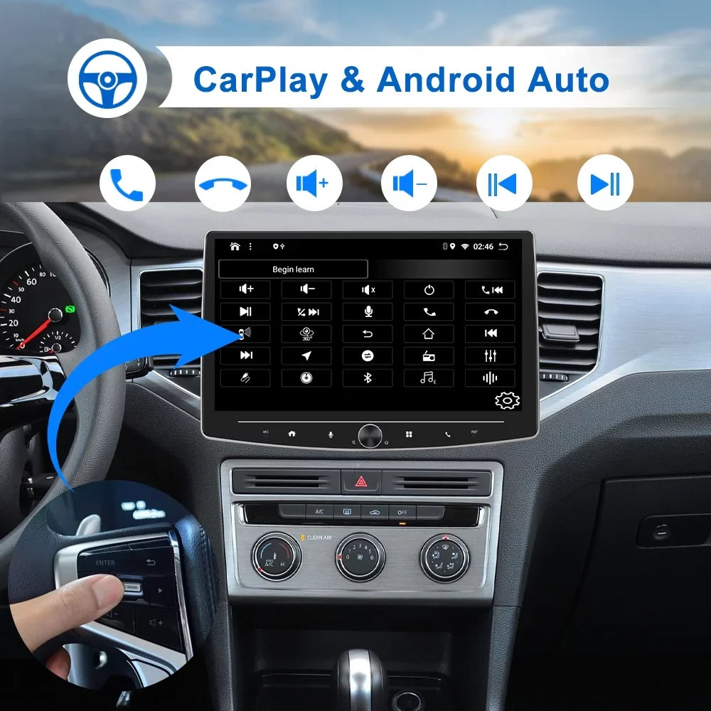 Single 1 Din 10 Inch Touch Screen Car Stereo Radio with Apple Carplay Android Auto Mirror Link HD Multimedia Player Bluetooth USB FM Audio Receiver USB including AHD Reversing Camera