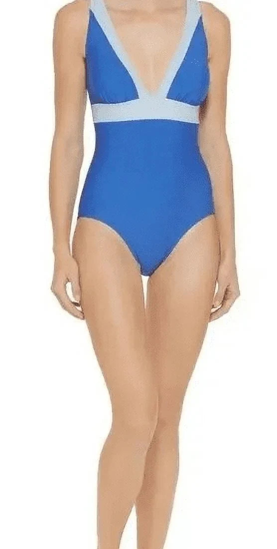 DKNY LAPIS Plunging Colorblocked One-Piece Swimsuit, US 6