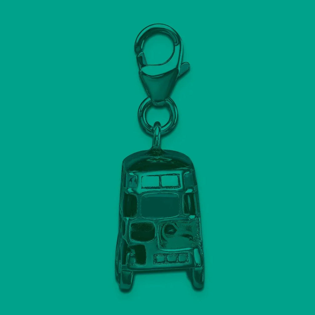 Sterling Silver 3-D Enameled Double Decker London Bus Lobster Clasp Charm