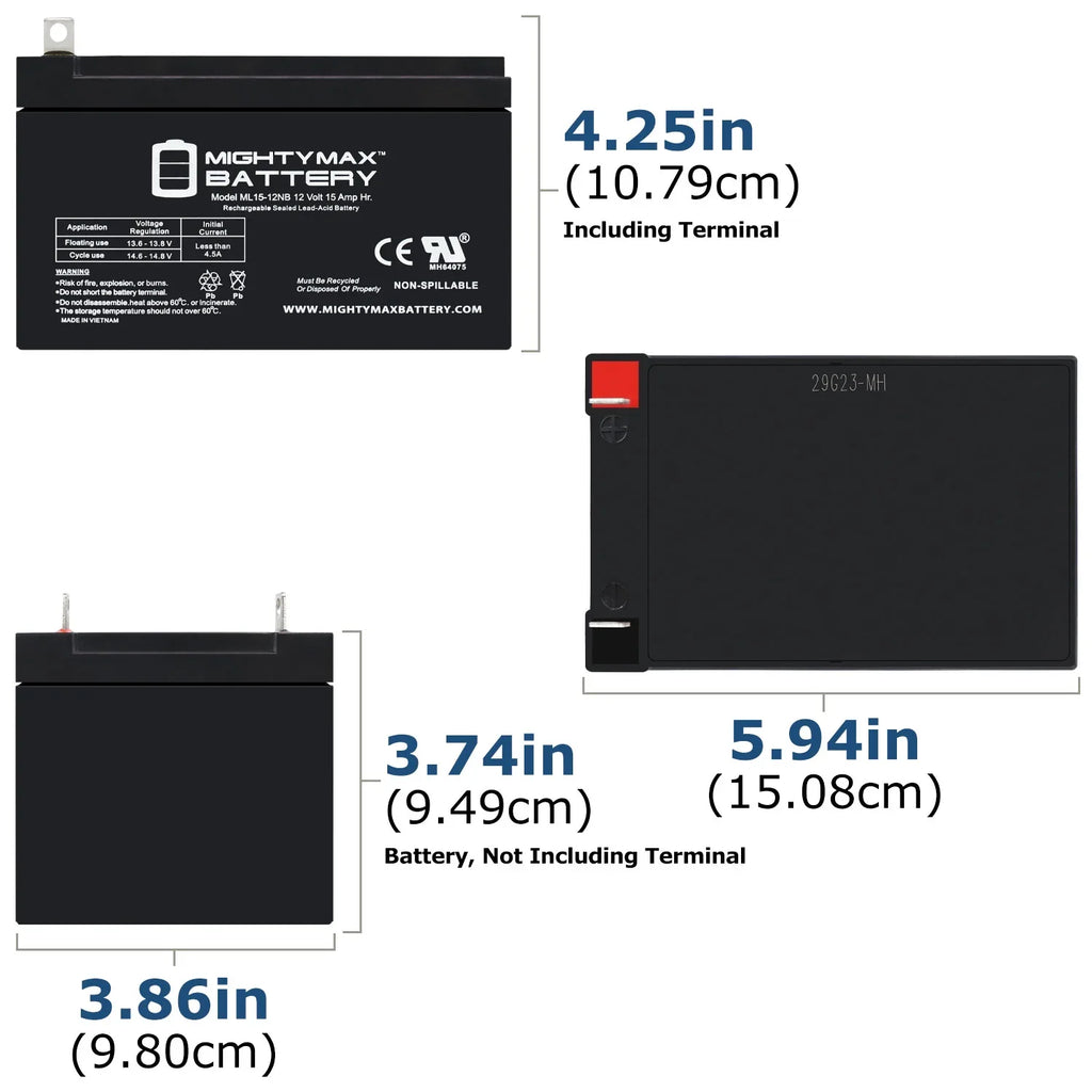 ML15-12NB 12V 15AH Replacement Battery Compatible with Evo 500W Electric Scooter - 10 Pack