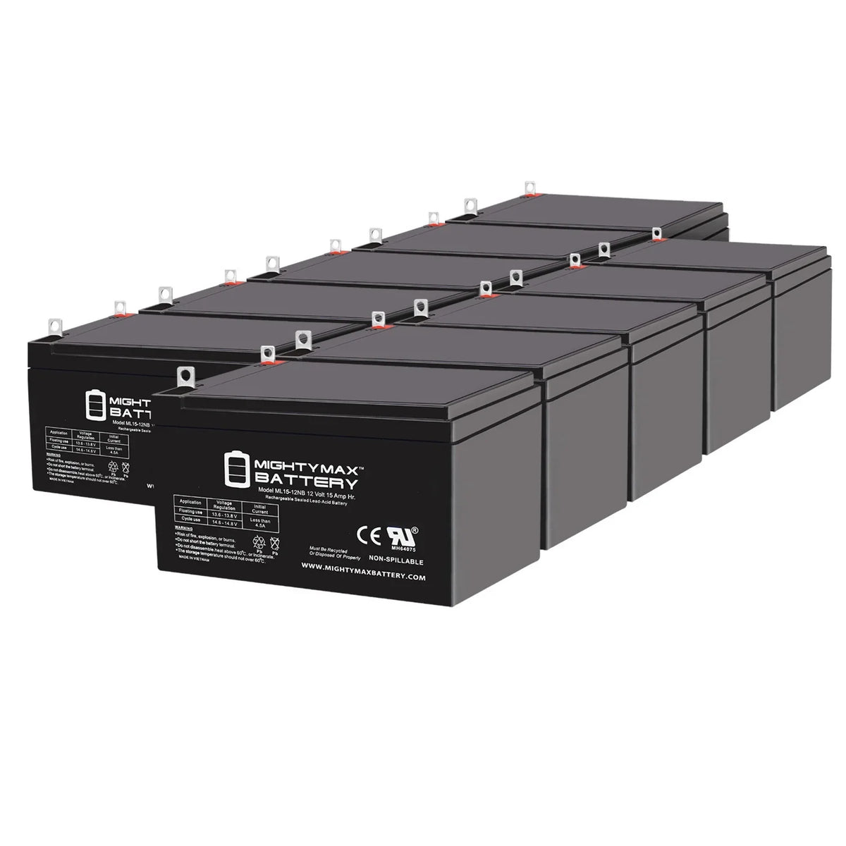 ML15-12NB 12V 15AH Replacement Battery Compatible with Evo 500W Electric Scooter - 10 Pack