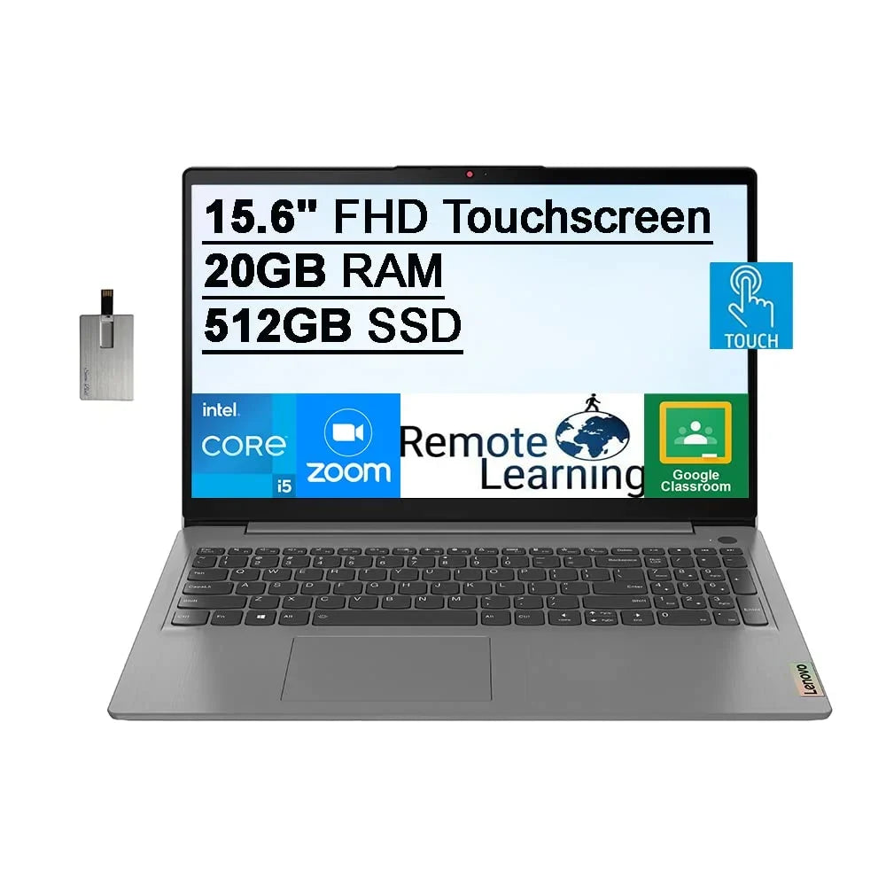 Lenovo 2021 Ideapad 3 15.6" FHD Touchscreen Laptop Computer, Intel Core i5-1135G7, 20GB RAM, 512GB PCIe SSD, Backlit Keyboard, Iris Xe Graphics, HD Webcam, Dolby Audio, Win 11S, Grey, 32GB USB Card
