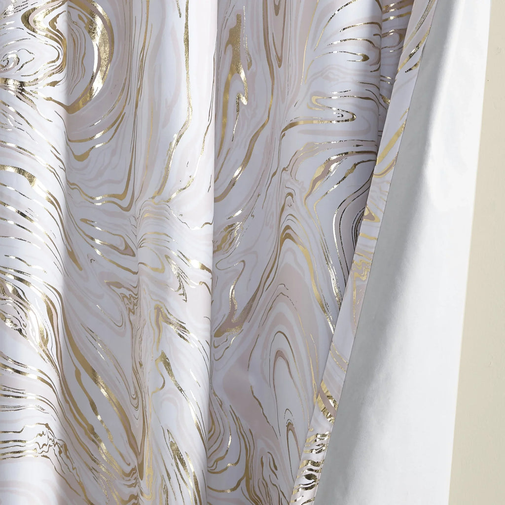 Intelligent Design Rebecca Grommet Top Printed Marble Metallic Total Blackout Curtain, Blush/Gold, 50x84"