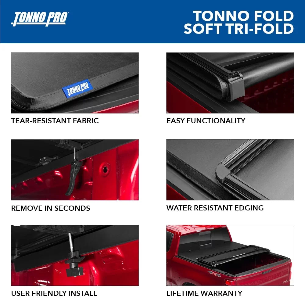 Tonno Pro Tonno Fold, Soft Folding Truck Bed Tonneau Protection | 42-107 | Fits 2007 - 2013 Chevy/GMC Silverado/Sierra 1500 8' 2" Bed (97.6")