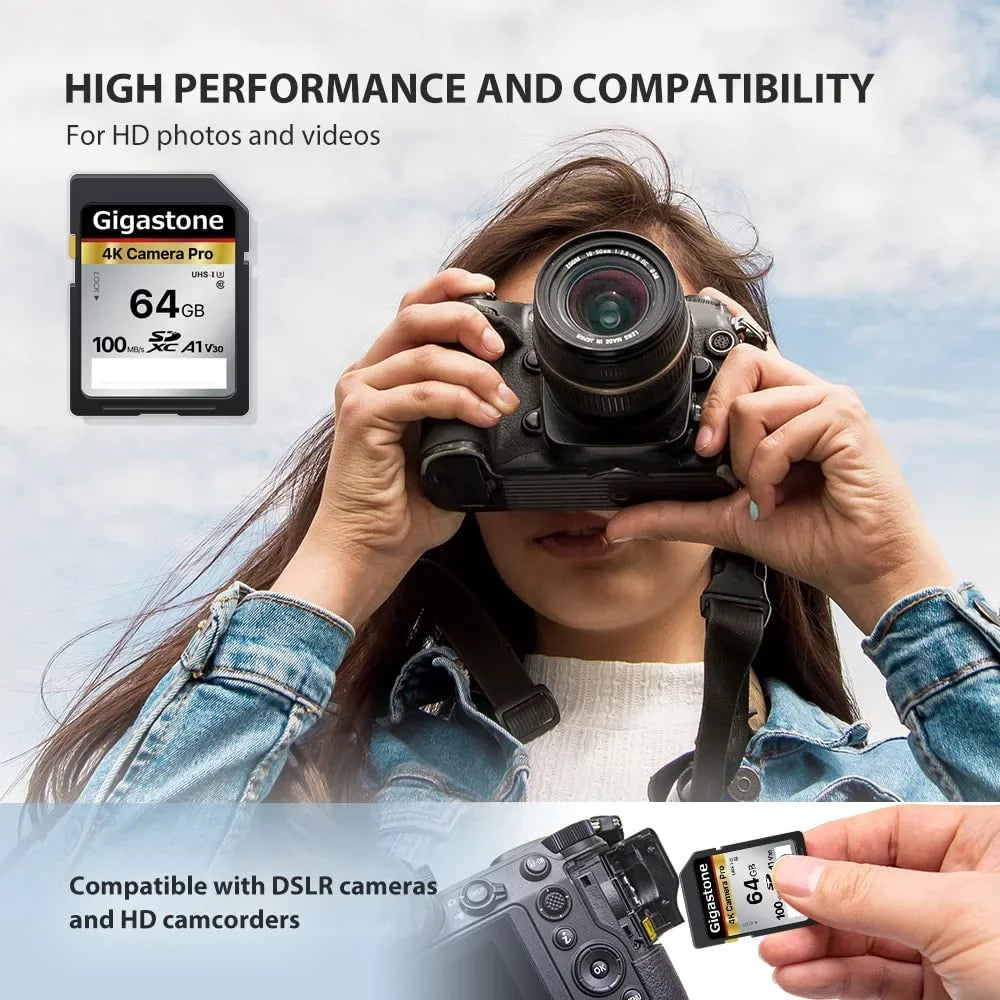 Gigastone 64GB 5-Pack SD Card V30 SDXC Memory Card High Speed 4K Ultra HD UHD Video Compatible with Canon Nikon Sony Pentax Kodak Olympus Panasonic Digital Camera, with 5 Mini Cases-GS-SD-64GB-2-5PK-B