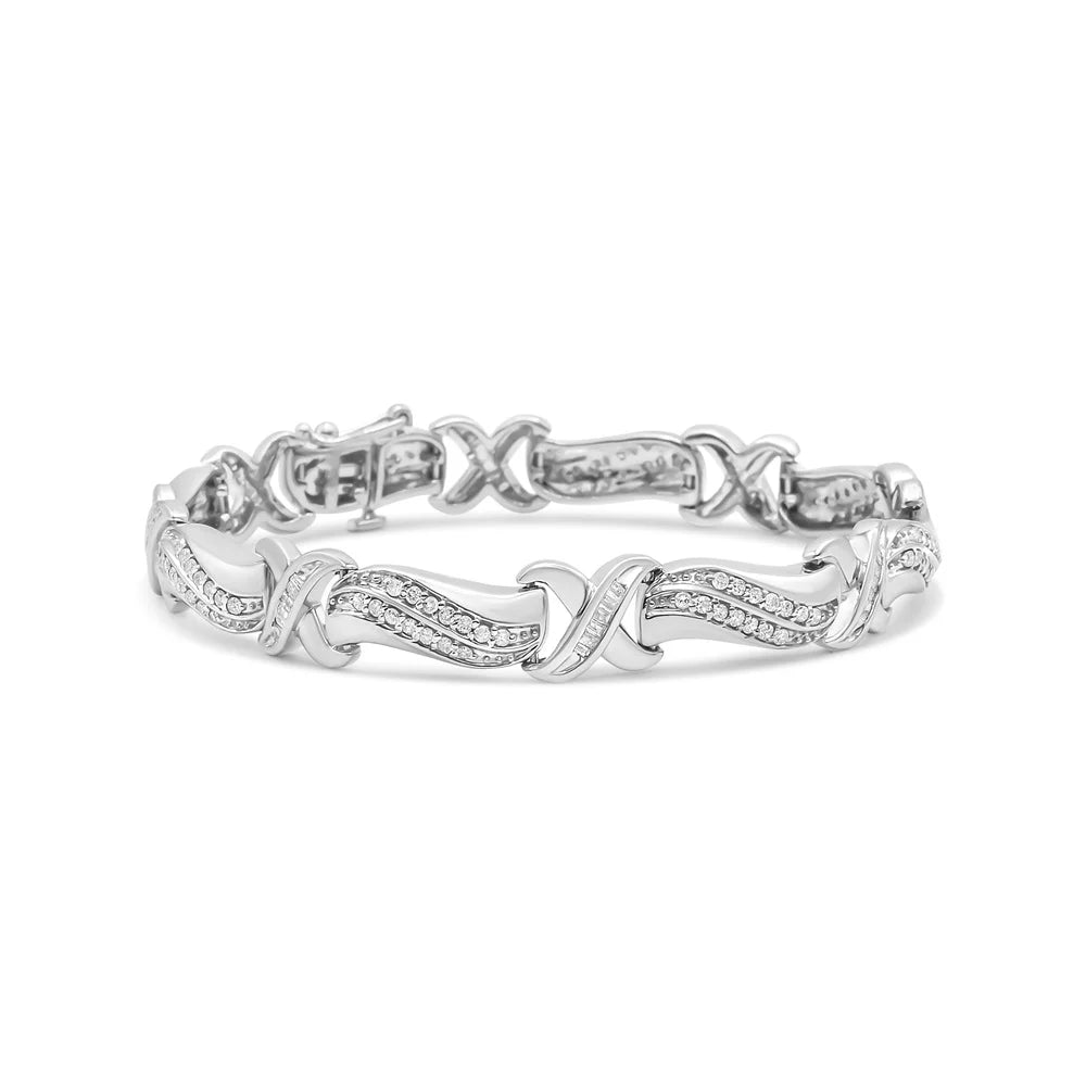 Haus of Brilliance .925 Sterling Silver 1 3/4 Cttw Womens Round cut Box Clasp Diamond Wave and X Link Tennis (I-J Color, I3 Clarity) - 7"