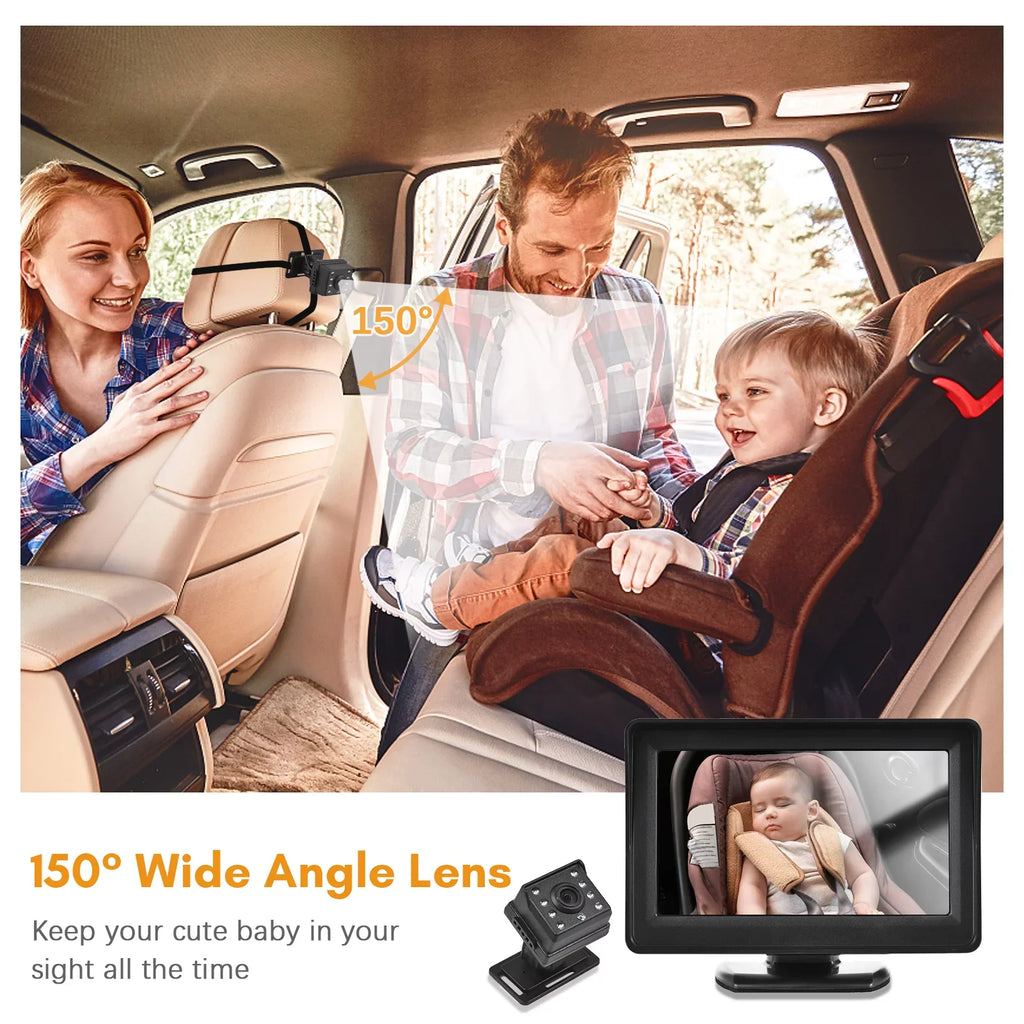 moobody Baby Car Monitor 720P Monitor Camera for Baby Rear Facing Seat 4.3 Inch Car Seat Mirror Display 150° Wide View Night Vision Baby Car Mirror Camera Easy Installation