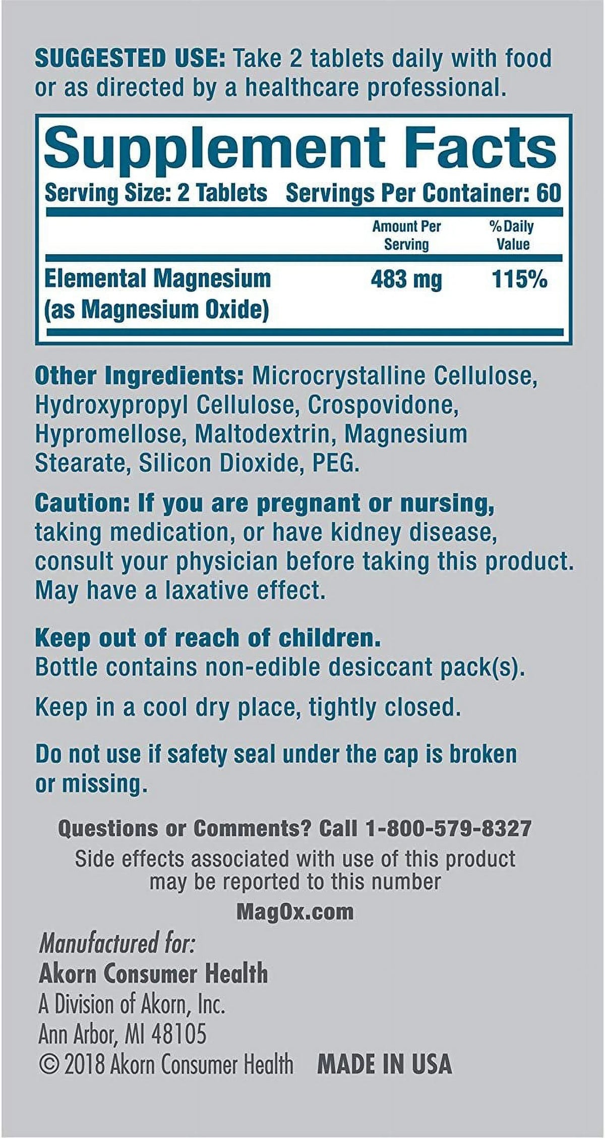 MagOx 400 Magnesium Oxide Dietary Supplement Most Concentrated form of Magnesium 120 Tablets
