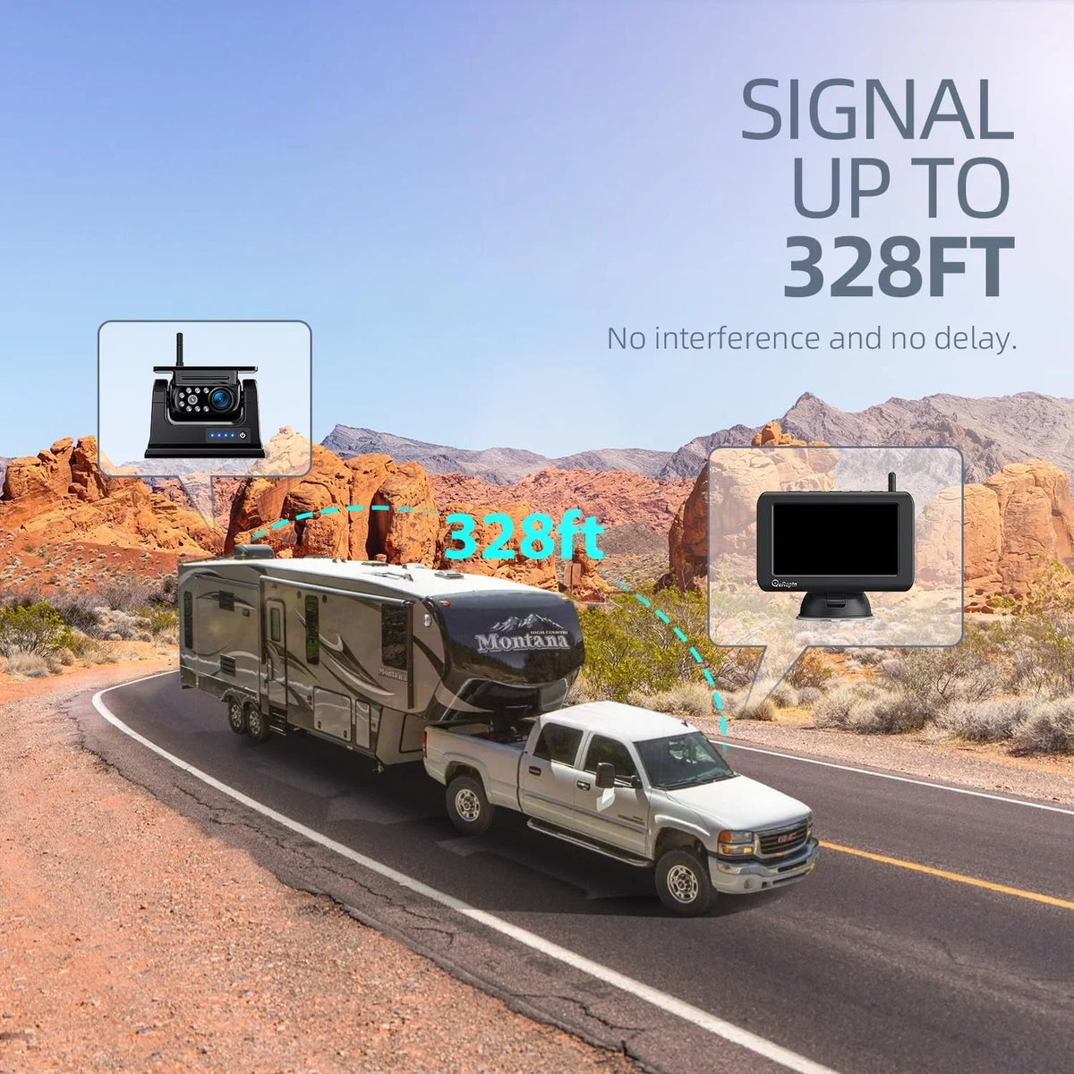 eRapta Magnetic Solar Wireless Backup Camera 5'' Monitor HD 1080P Waterproof No Drilling 1 Min DIY Installation X5