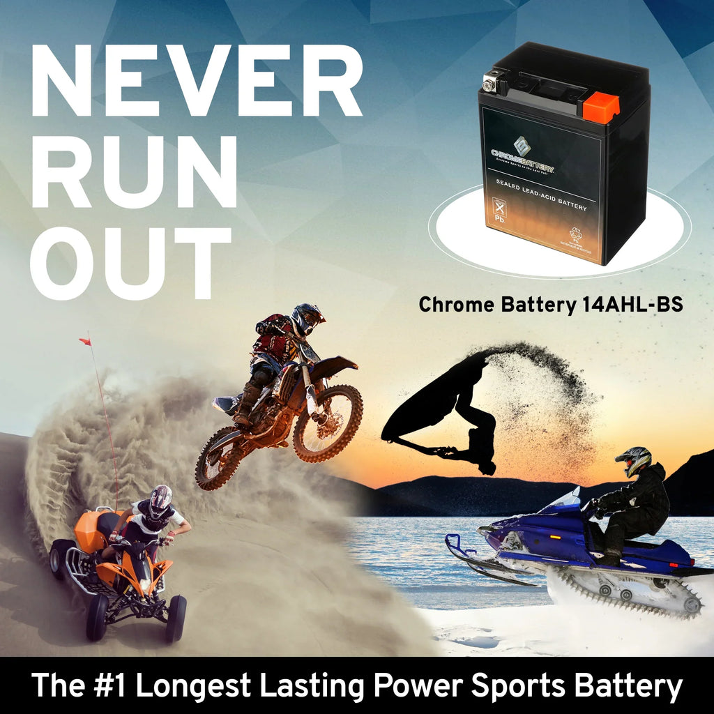 Chrome Battery YTX14AHL-BS (14AHL-BS 12 Volt,12 Ah, 210 CCA) Snowmobile Battery for Arctic Cat Pantera 1993