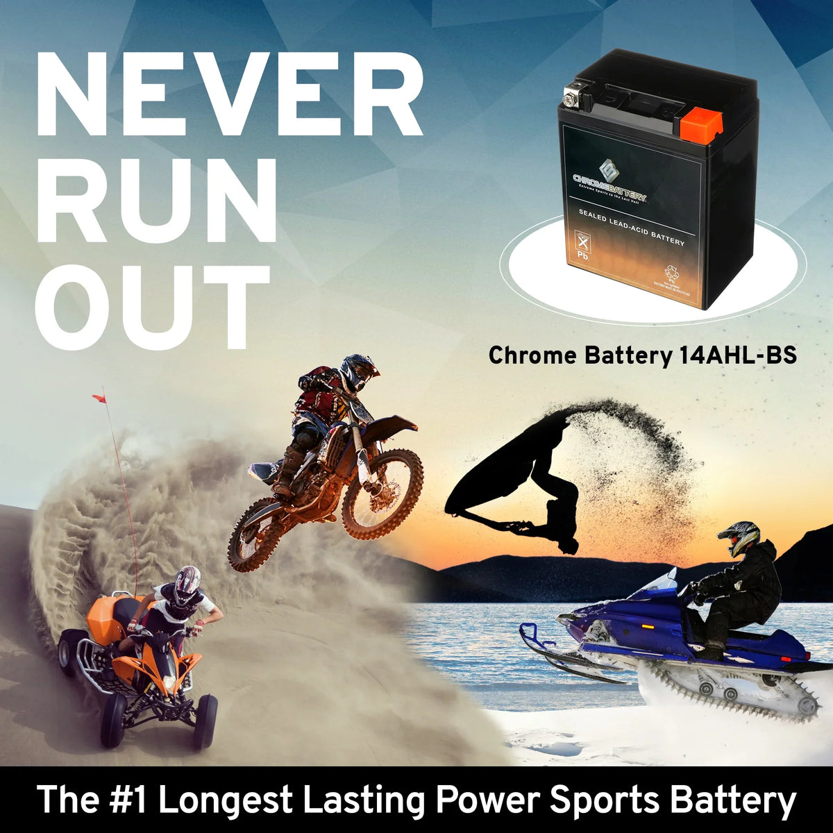 Chrome Battery YTX14AHL-BS (14AHL-BS 12 Volt,12 Ah, 210 CCA) Snowmobile Battery for Arctic Cat Pantera 1993