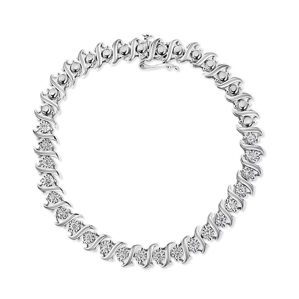 .925 Sterling Silver 1/2 Cttw Diamond Miracle Set "S" Link Tennis - (J-K Color, I2-I3 Clarity) - Size 7.50