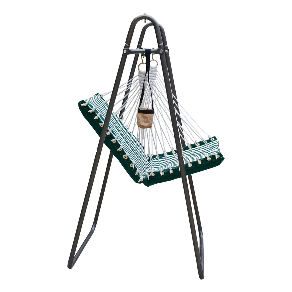 The Hamptons Collection 64" Green and White Acrylic Soft Comfort Hammock Chair with Stand