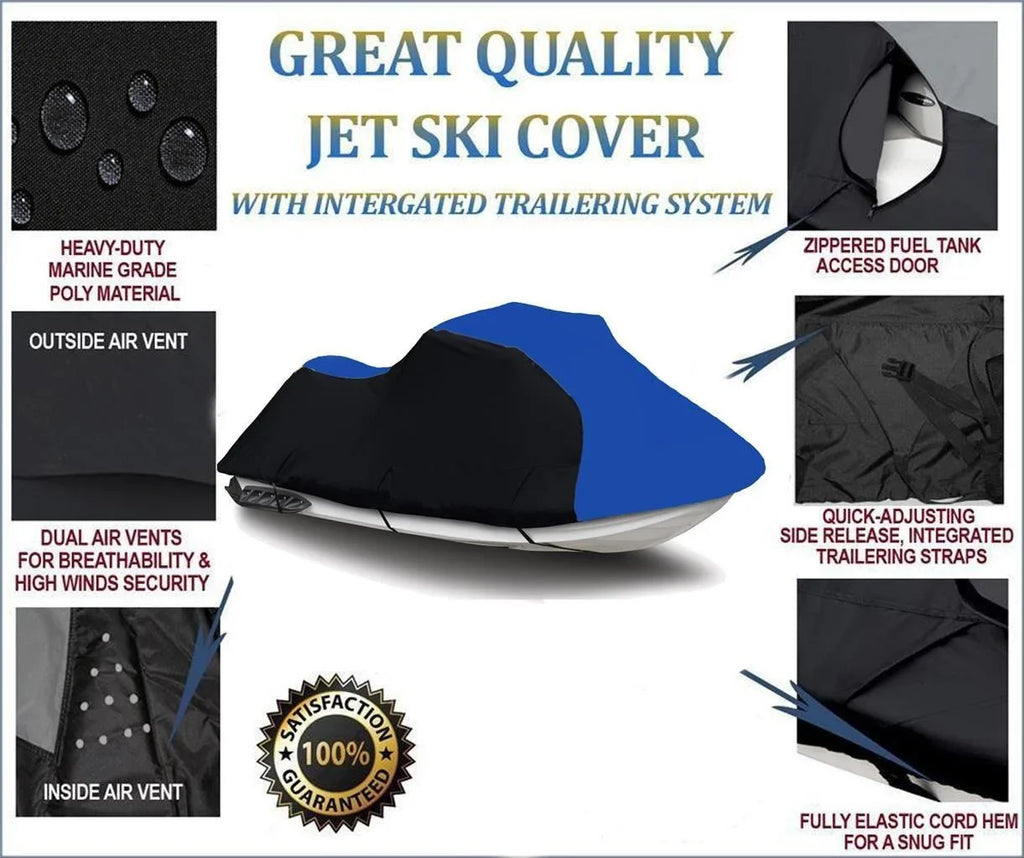 BLACK / BLUE HEAVY-DUTY, 600 DENIER Wrap Compatible for Polaris Pro 785 1999 2000 / Pro 1200 2000 2001 Jet Ski Trailerable Wrap 1-2 Seater