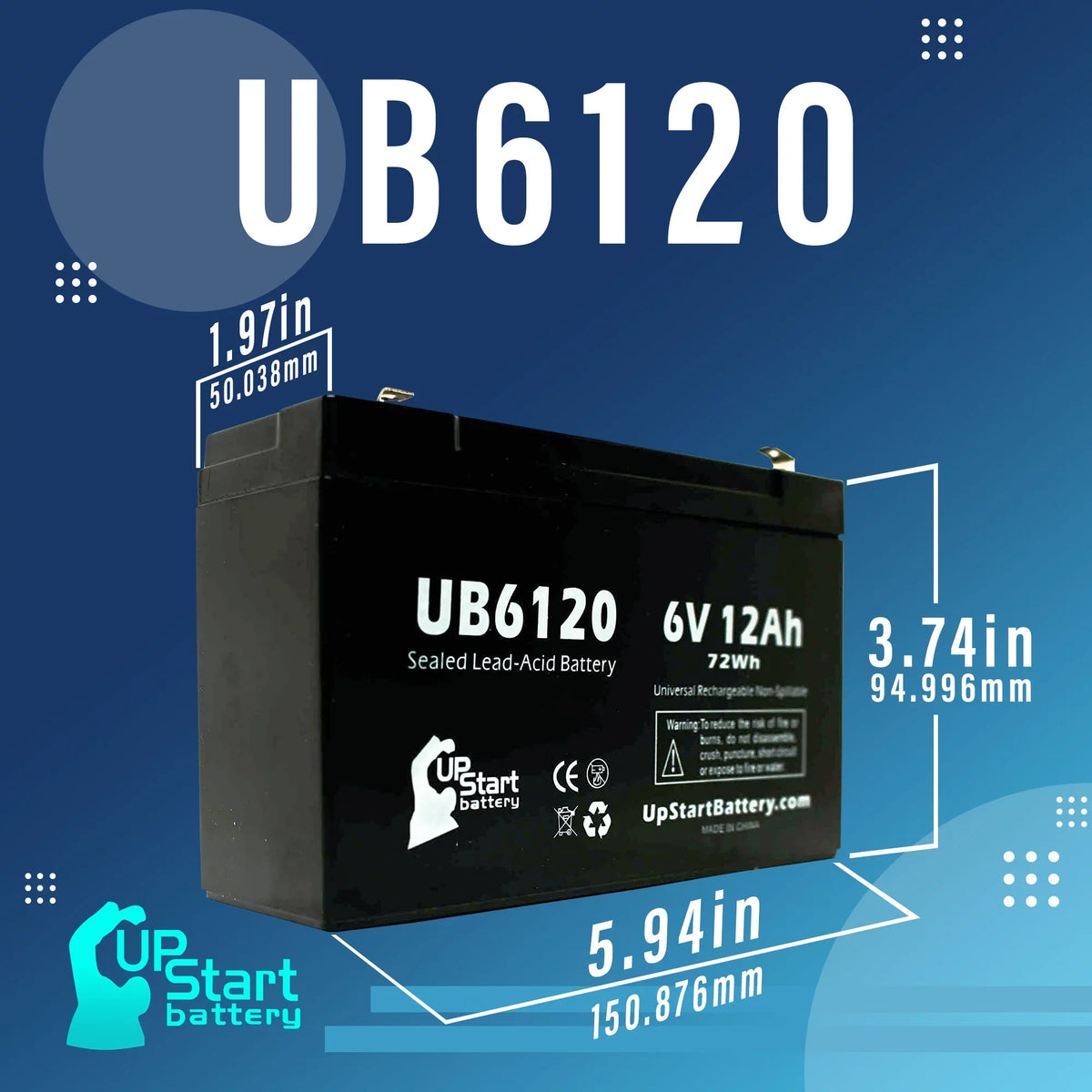 5x Pack - Compatible Tripp-Lite 850 Battery - Replacement UB6120 Universal Sealed Lead Acid Battery (6V, 12Ah, 12000mAh, F1 Terminal, AGM, SLA) - Includes 10 F1 to F2 Terminal Adapters