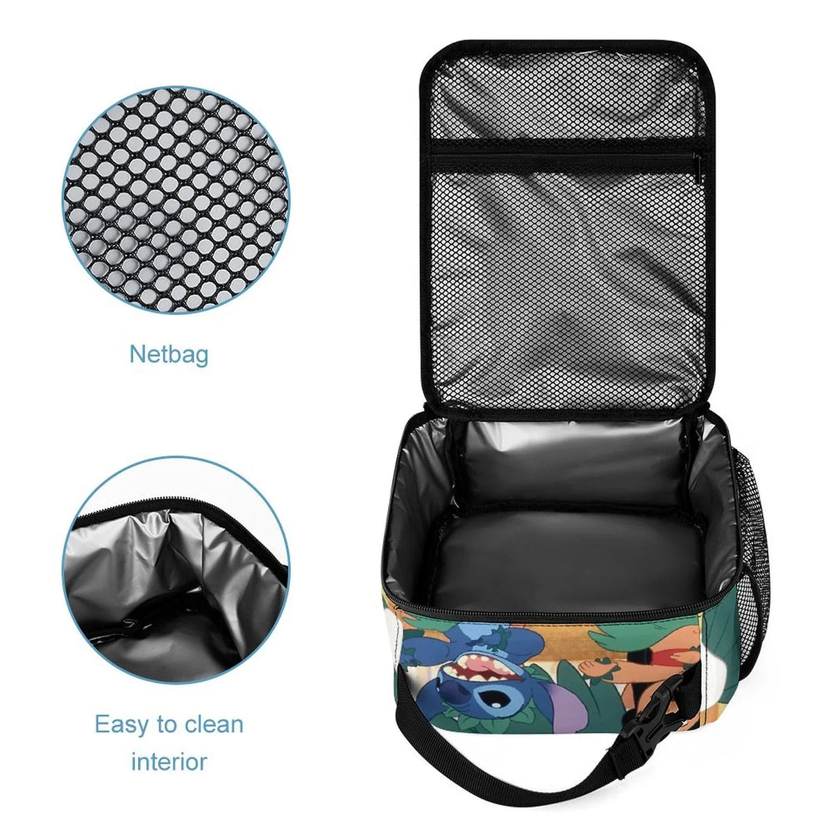 Lilo & Stitch Portable Lunch Bag Tote Bento Bag School Office Insulated Cooler Thermal Handbag For Adult Boys Girls Kids