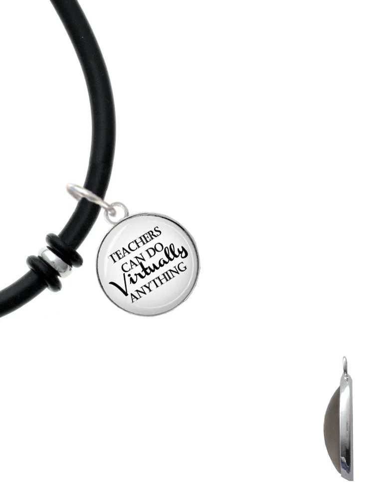 Delight Jewelry Silvertone Green Four Leaf Clover with Heart Leaves Dome Teachers Can Do Virtually Anything Black Rubber Charm