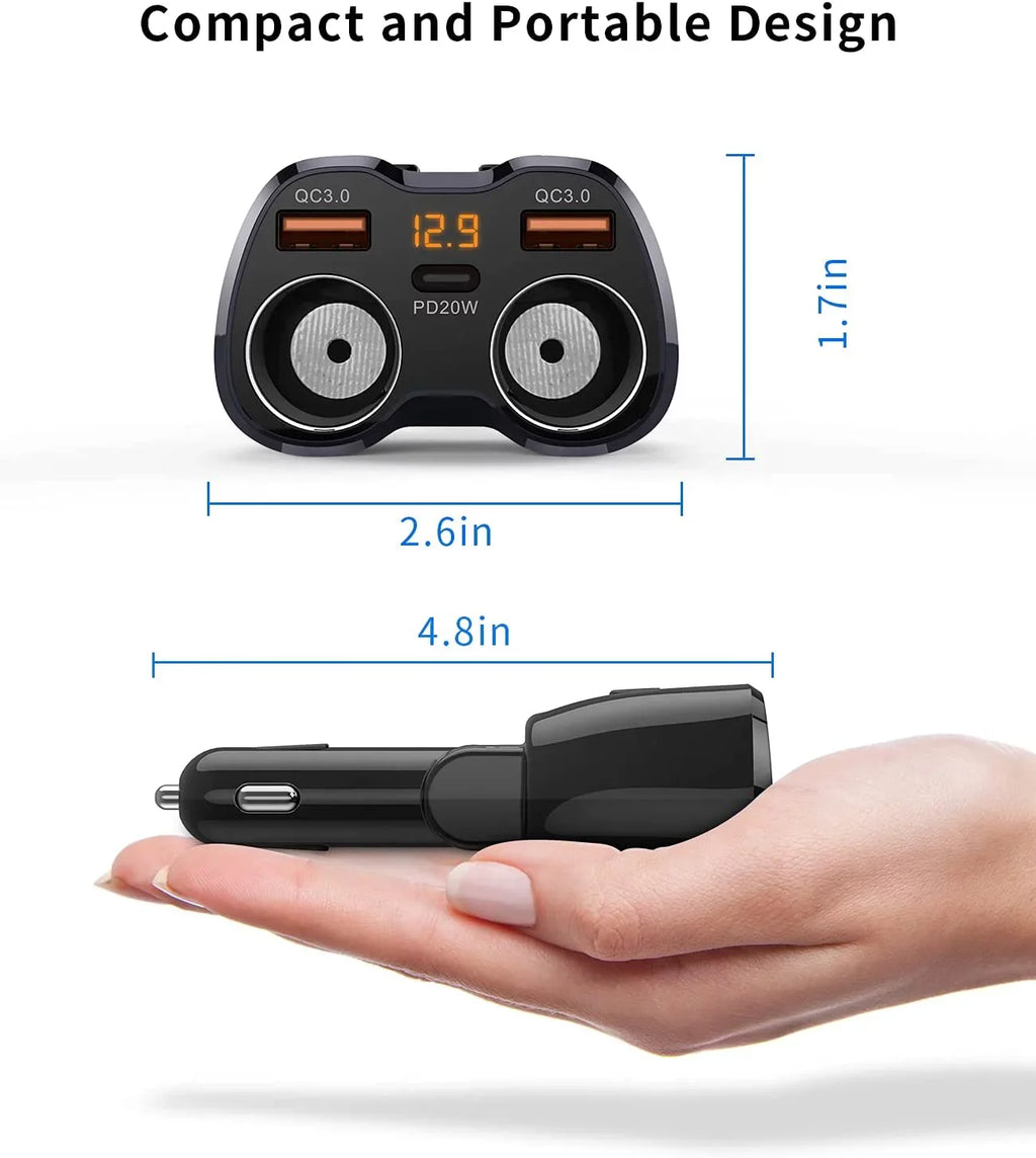?Upgraded? ette Lighter Splitter, SUPERONE 180W 2-Socket ette Lighter Adapter with Dual QC3.0 and 20W PD USB C Car Charger Splitter for GPS/Dash Cam/Laptop/iPad/iPhone 13 Pro Max/13/12/11