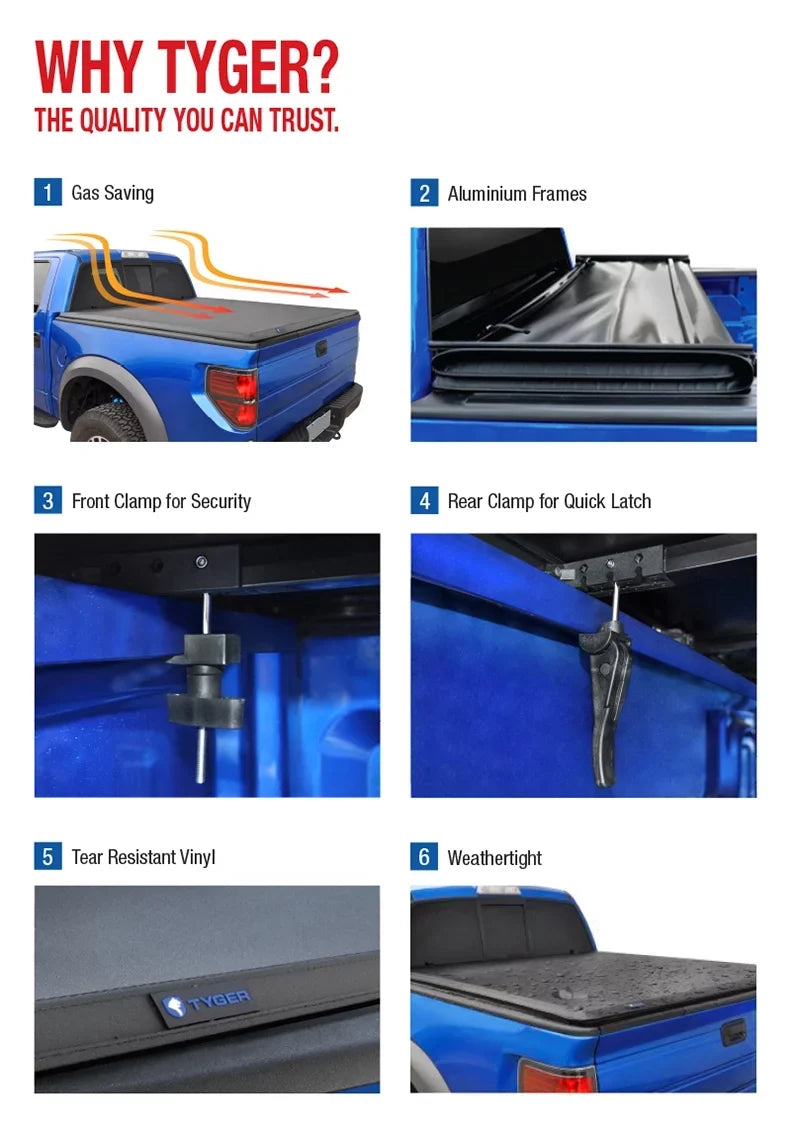 TYGER TG-BC3D1015 Tri-Fold Pickup Tonneau Wrap Fits 2009-2016 Dodge Ram 1500 5.8 feet (69.6 inch) Trifold Truck Cargo Bed Tonno Protection (NOT For Stepside) 2010 2011 2012 2013 2014 2015
