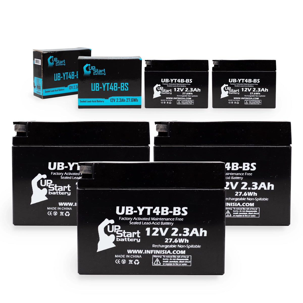 5-Pack UpStart Battery Replacement for 2005 Yamaha SR400 400CC Factory Activated, Maintenance Free, Motorcycle Battery - 12V, 2.3Ah, UB-YT4B-BS