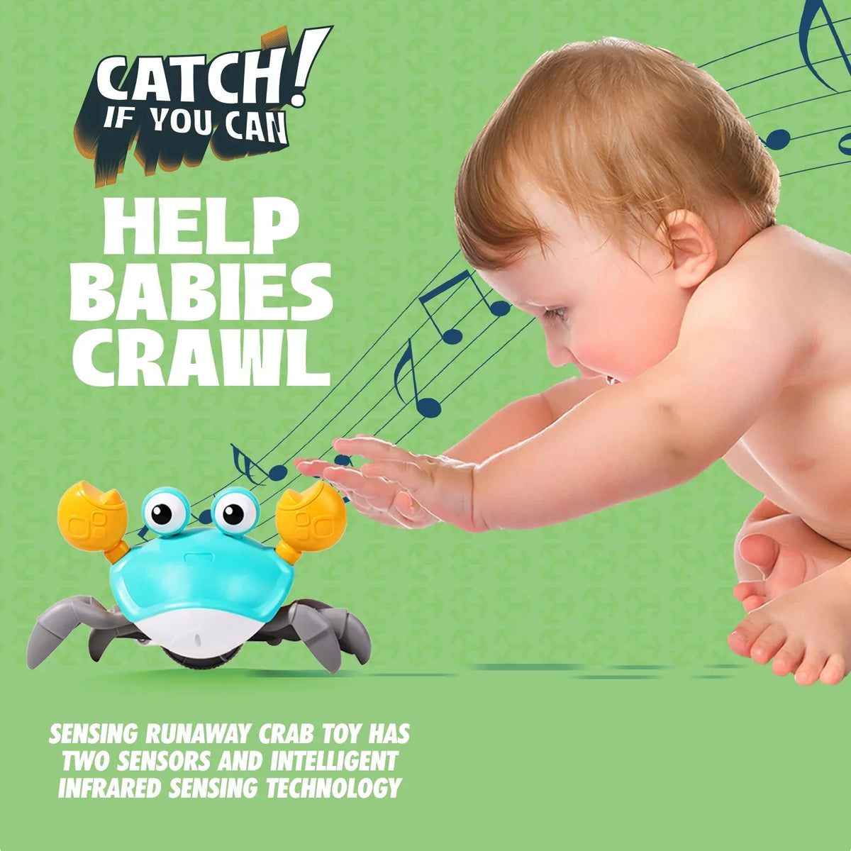 Caelan Baby Toys Infant Crawling Crab: Tummy Time Colorful Toy Gifts For Kids And Toddlers For Learning Crawl, Walking & Music Development Interactive Birthday Gift