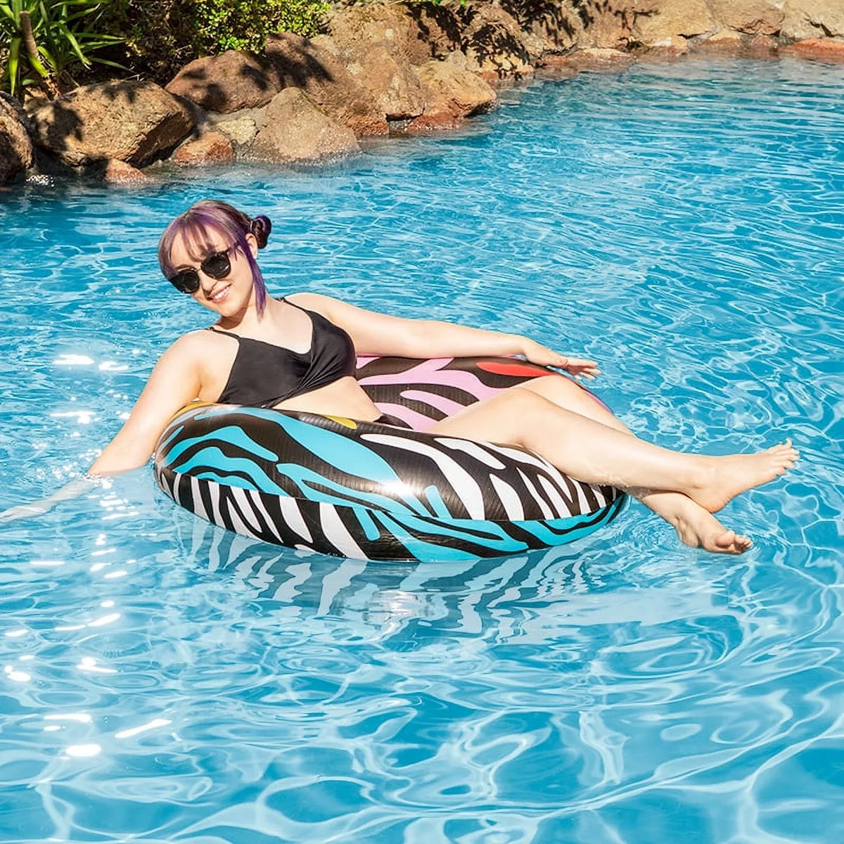 Swim Central 39" Multi-Color Zebra Stripes Inflatable Inner Tube Ring Float