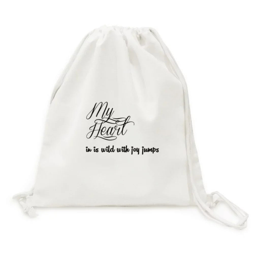 Famous Poetry Quote My Heart Joy Backpack Canvas Drawstring Reusable Mesh Shopping Bag