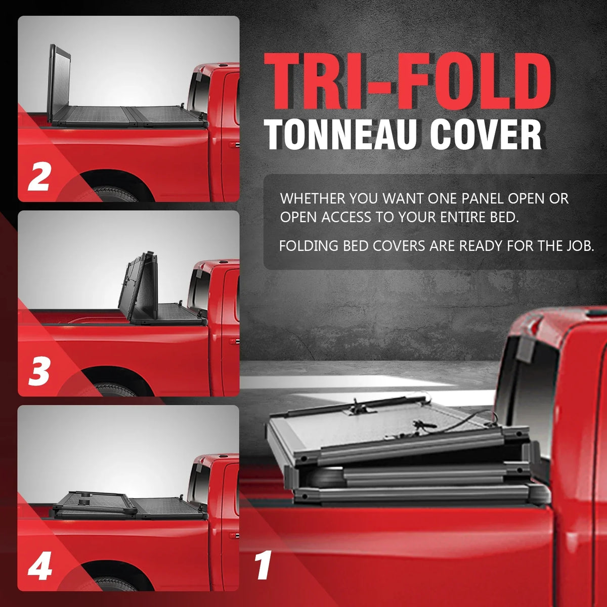 DNA Motoring TTC-HARD-028 For 2009 to 2022 Ram Truck 1500 / 3500 Fleetside 6.5Ft Short Bed Hard Solid Tri -Fold Tonneau Wrap