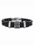 PalmBeach Jewelry Men's Tribal With Magnetic Clasp in Stainless Steel and Braided Black Leather 8"