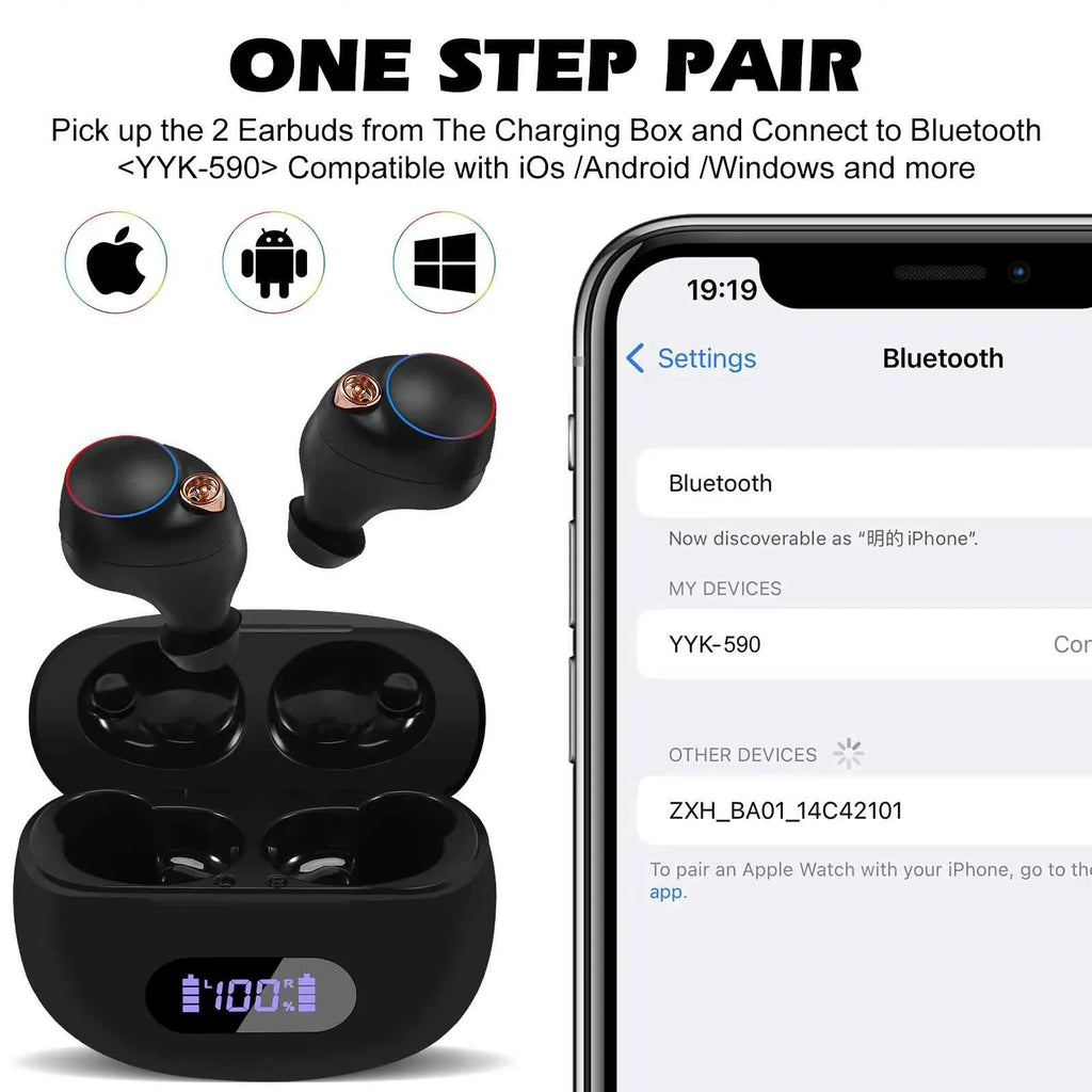 UrbanX True Wireless Bluetooth Earbuds + Charging Case, Black, Dual Connect, IPX5 Water Resistance, Bluetooth 5.2 Connection, Balanced, Bass Boost Compatible with Lenovo Tab 4 10 Plus