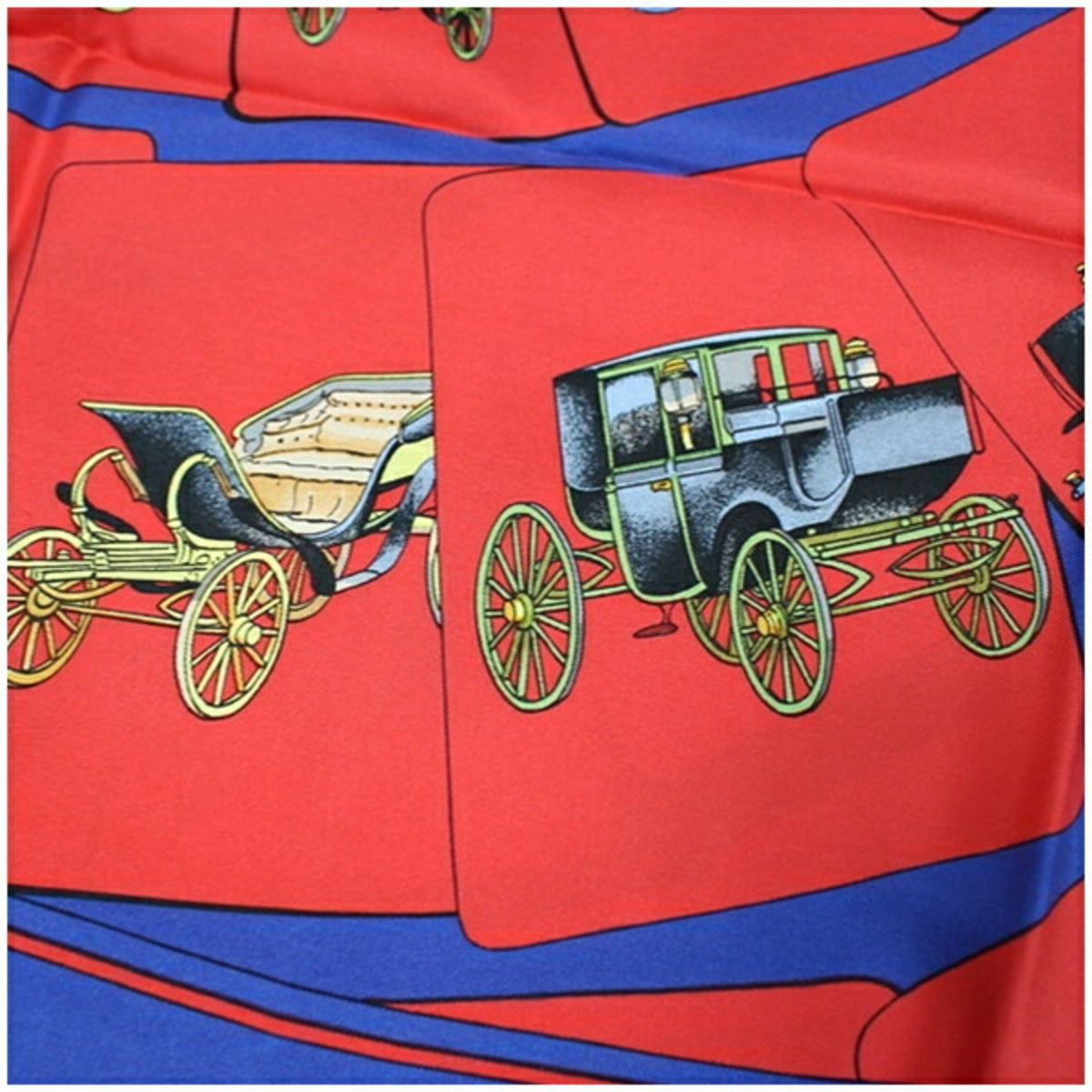 Pre-Owned Hermes Silk Scarf Muffler CARROSSERIE (Spiral Carriage) Red x Blue HERMES Women's (Good)