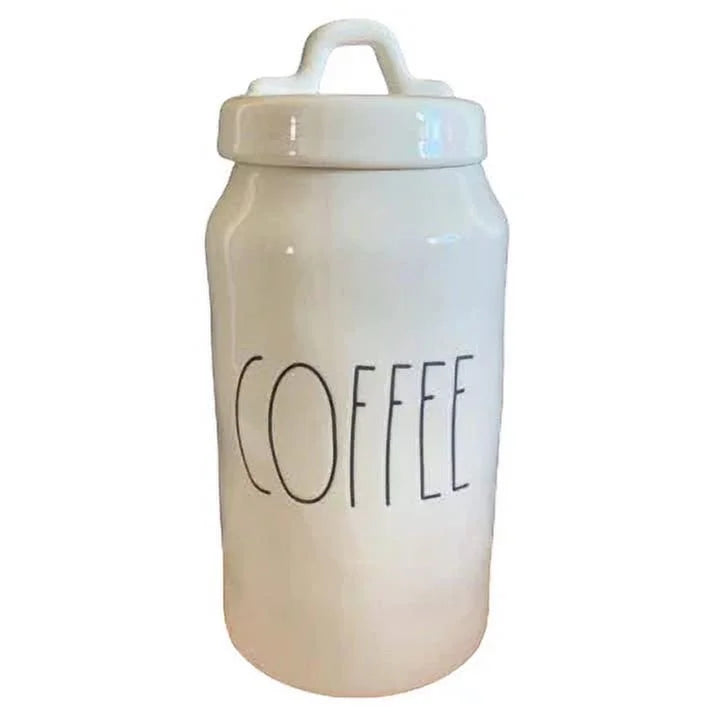 Rae Dunn COFFEE Ceramic Canister 8" tall with Black LL Letters Kitchen