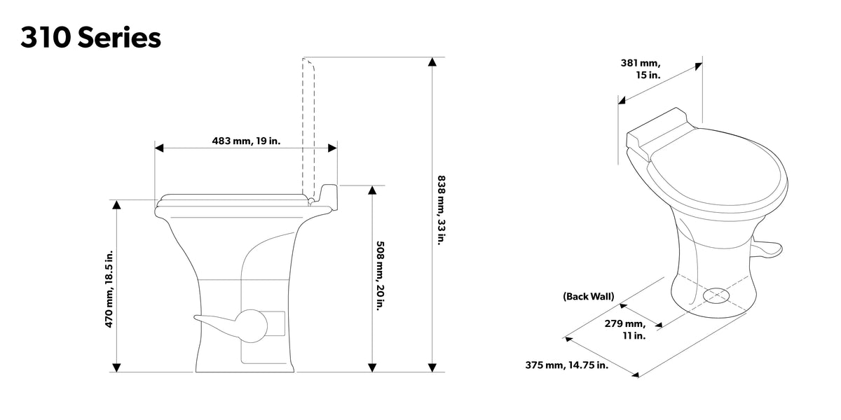 Dometic 310 Standard Toilet - Oblong Shape, Lightweight and Efficient Flush with Pressure-Enhanced PowerFlush and Slow Close Seat Protection - Perfect for Modern RVs