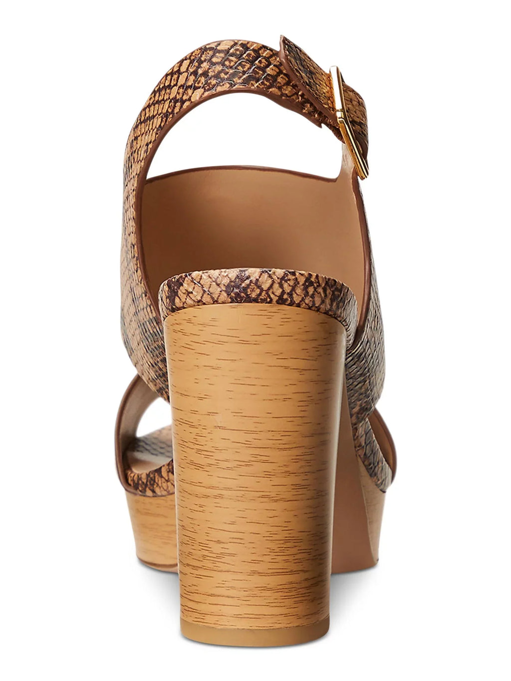 LAUREN RALPH LAUREN Womens Beige Snake 1" Platform Cut Out Feona Round Toe Block Heel Buckle Leather Dress Slingback Sandal 8.5