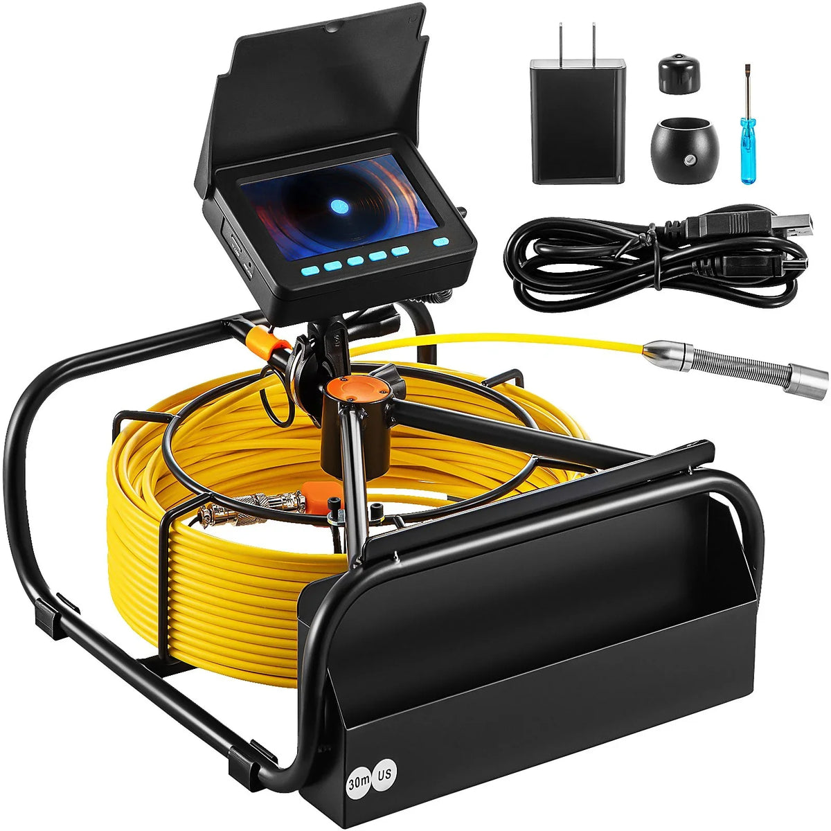 VEVOR Sewer Camera - 98.4 FT Cable, 4.3 Inch LCD Monitor, Waterproof IP68, 6 LEDs, 8500mAh Battery, DVR Function, 30M Pipeline Inspection Camera