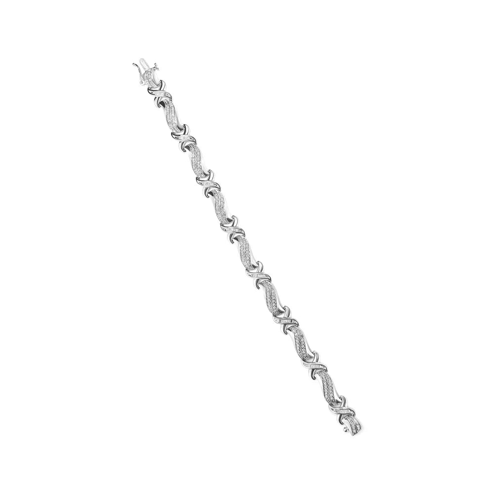 Haus of Brilliance .925 Sterling Silver 1 3/4 Cttw Womens Round cut Box Clasp Diamond Wave and X Link Tennis (I-J Color, I3 Clarity) - 7"