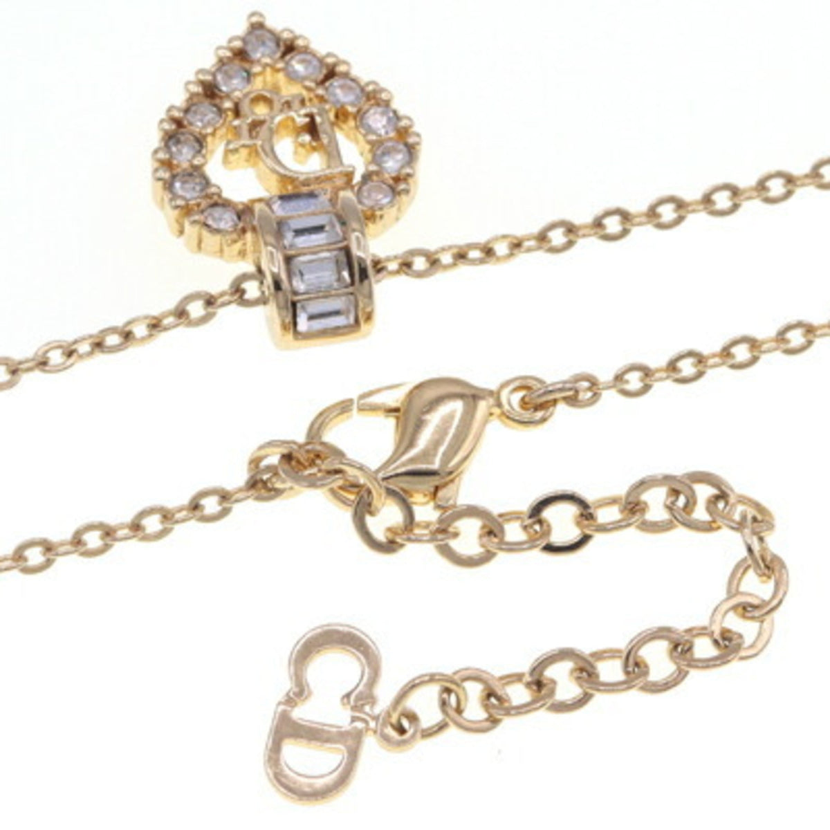 Pre-Owned Christian Dior Dior Necklace Gold Metal Heart Stone Women's Christian (Good)