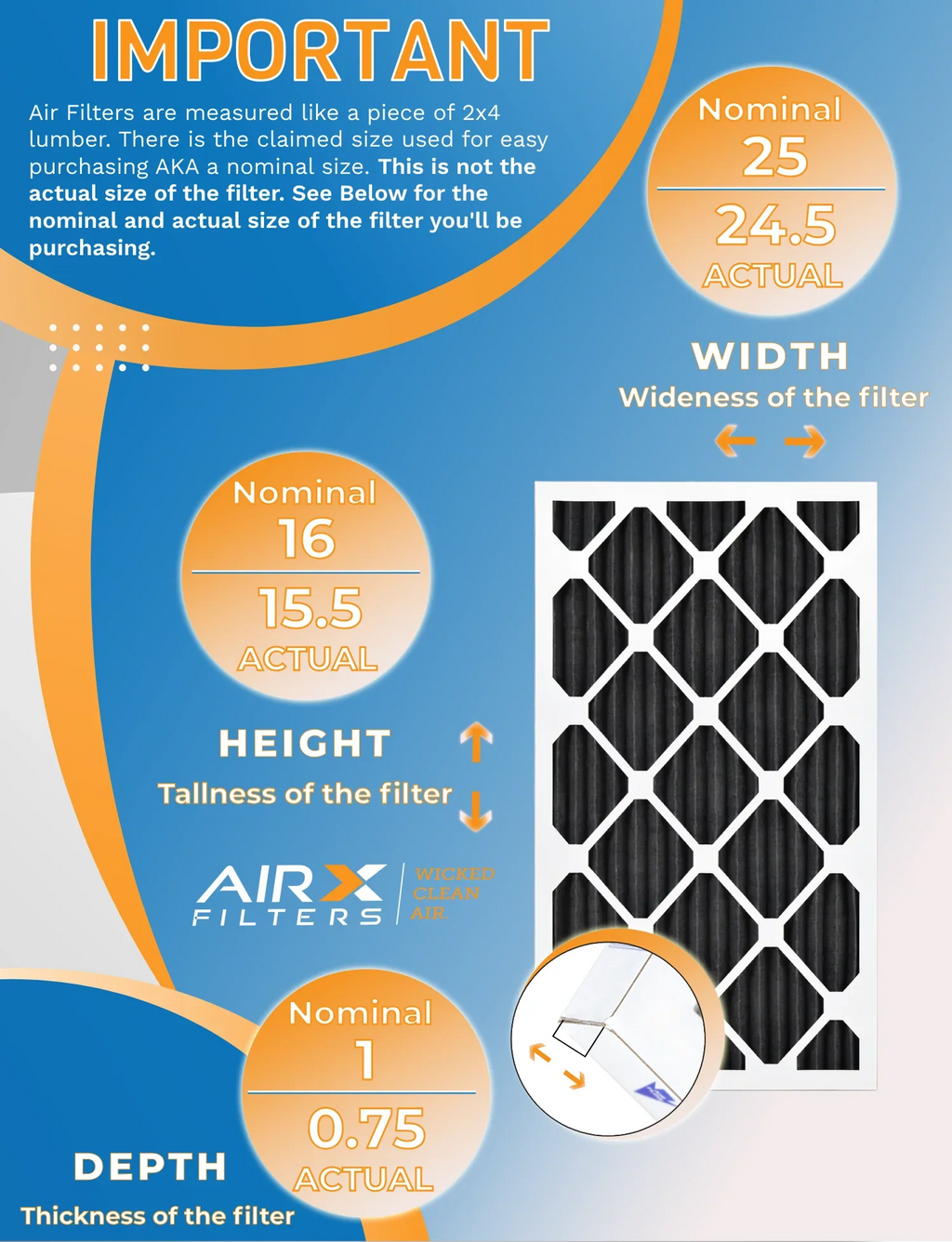 16x25x1 Air Filter MERV 8 Rating, 12 Pack of Furnace Filters Comparable to MPR 700, FPR 5, Pet Odor Retention Filters - Made in by AIRX FILTERS WICKED CLEAN AIR.